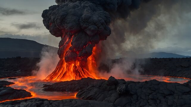 Fantastical Diapsid Reptile in an Ancient Volcanic World