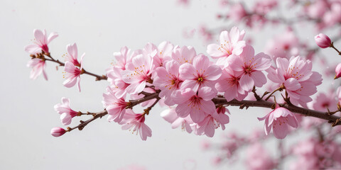 Fototapeta premium Pink Cherry Blossom in Spring Isolated On White Background.