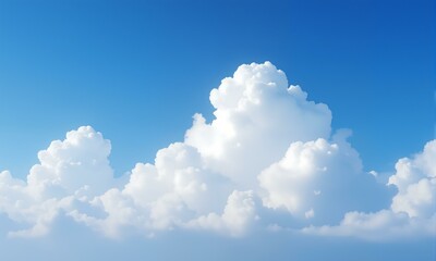 A bright blue sky with white fluffy clouds.