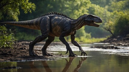 Fototapeta premium Early Archosaur Walking Along a Riverbank