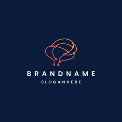 brain tech logo line design vector