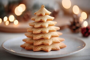 Christmas Tree Cookie Stack on Ceramic Plate