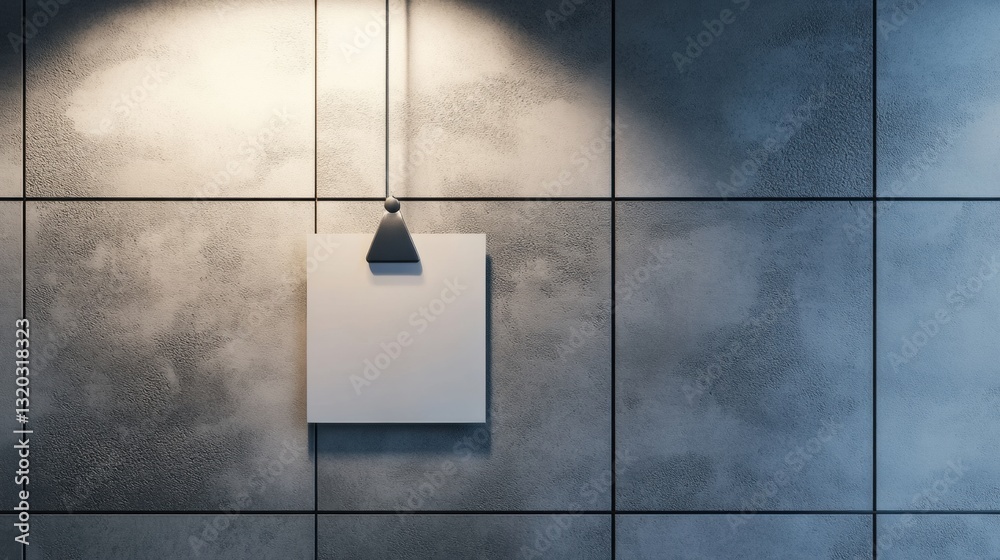 Aufkleber minimalist work badge hangs elegantly against a textured office wall in soft lighting for a balanced