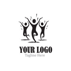 modern logo. With three stylized people in yoga poses.