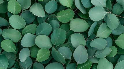 Fototapeta premium A close-up view of overlapping green leaves, showcasing various shapes and shades, creating a lush and vibrant natural texture.
