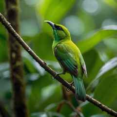 Obraz premium Leafbird Singing from a Perch in the Heart of the Rainforest