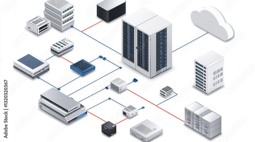 Poster backend server infrastructure with interconnected digital nodes and real-time data flow.