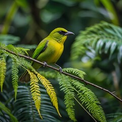Obraz premium Agile Leafbird Leaping from Branch to Branch in a Rich, Tropical Jungle