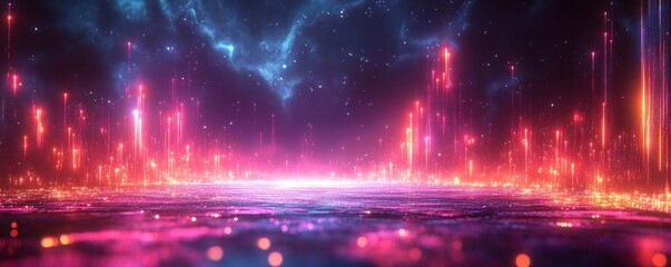 Futuristic Abstract Wave with Moving Dots and Colorful Particles in Cyber Technology Illustration