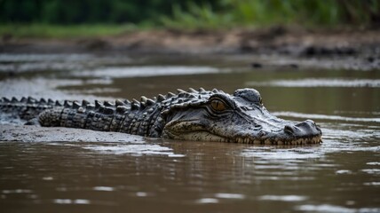 Naklejka premium The Silent Stalker: A Crocodilian Archosaur in the Muddy Depths