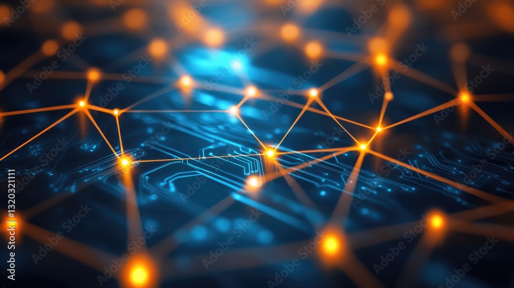 Poster close-up of a circuit board with glowing microchips and intricate electrical connections, symbolizin