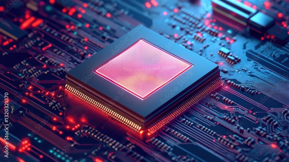 Poster close-up of a futuristic smart chip, designed for next-generation computing performance.