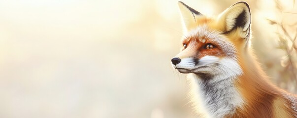 Obraz premium A beautiful red fox looking alert in the sunlit wilderness