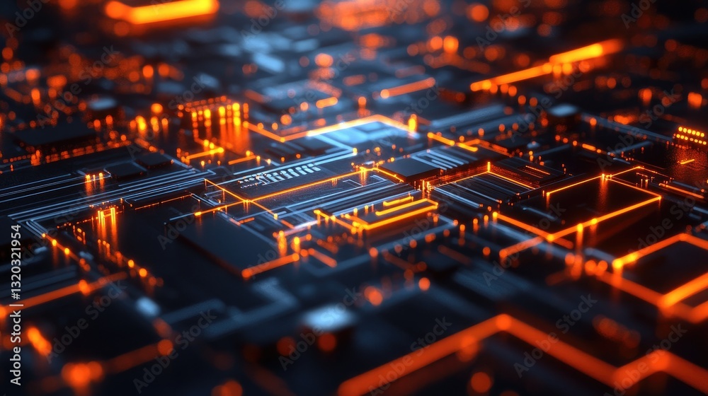 Poster close-up of a microchip with software-driven circuits glowing in a futuristic digital environment.