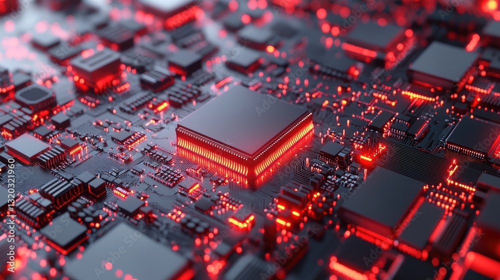 Poster close-up of a microchip with software-driven circuits glowing in a futuristic digital environment.