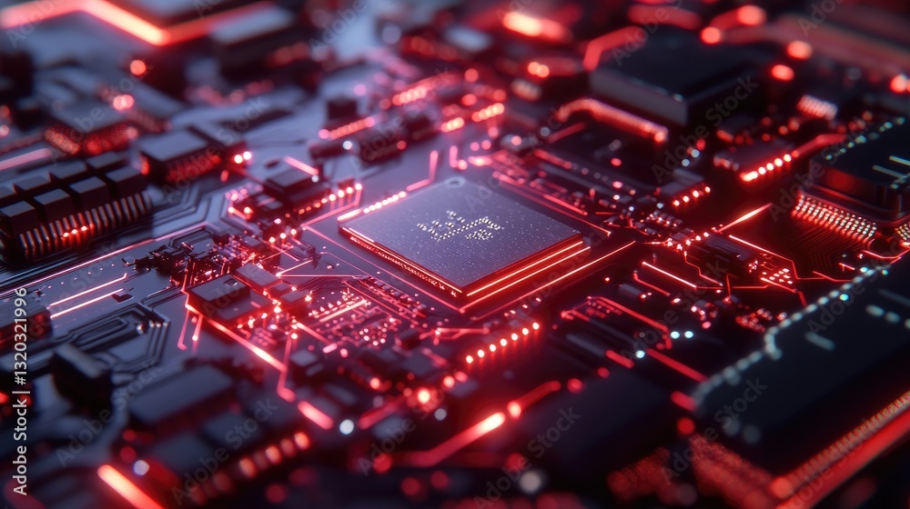 Poster close-up of a microchip with software-driven circuits glowing in a futuristic digital environment.