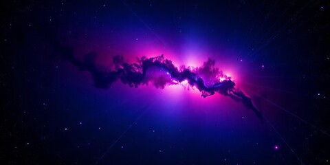Fototapeta premium Dark blue night sky, vibrant purple, orange, yellow nebula, cosmic space, stars, galaxies, deep space, cosmic rays