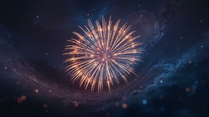 A firework in space with starry background.