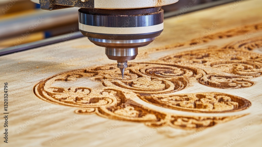 Poster computer numerical control cnc machine operating on a metallic workpiece, cutting with high precisio