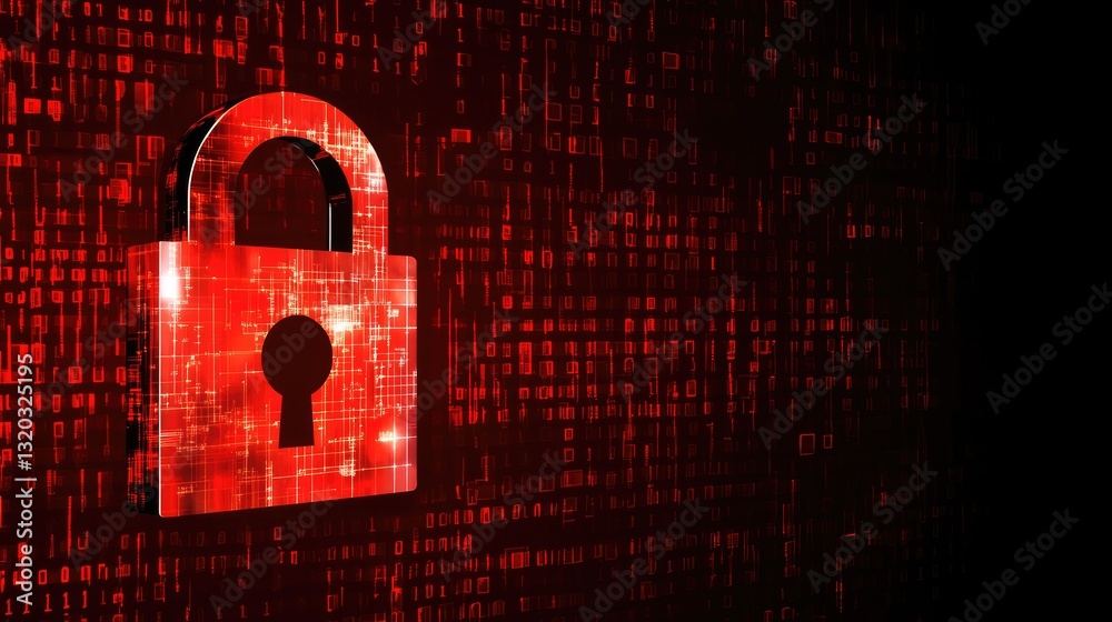 Poster cybersecurity concept with a digital firewall protecting sensitive computer engineering data.