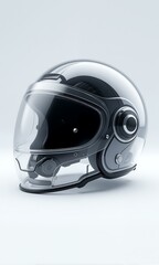 Fototapeta premium A helmet on display with clear visor and camera.