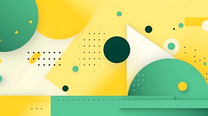 Obraz premium Modern Memphis Style Green and Yellow Minimalist Geometric Background with Abstract Elements
