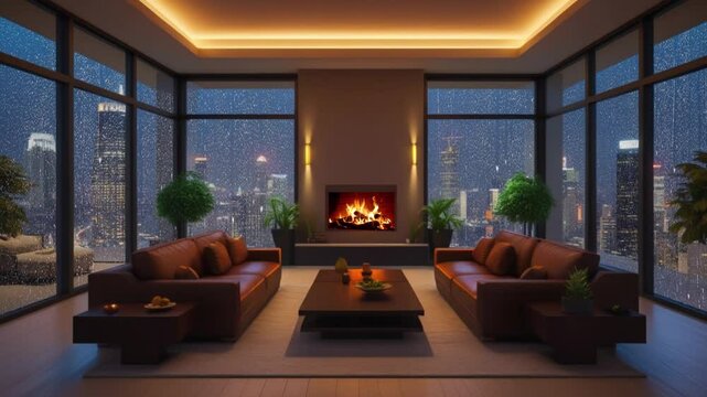Luxury High-Rise Suite with Cozy Fireplace Ambiance
 living room with a fireplace