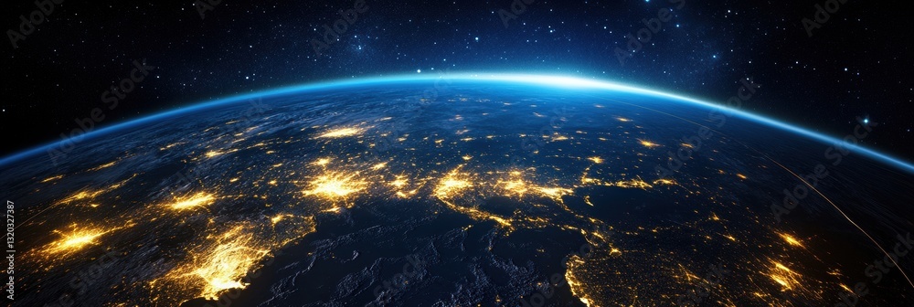 Aufkleber night view of planet earth from space showcasing interconnected lights representing global communica