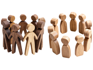 leadership community figure wooden concept. Wooden figures representing community and connection.
