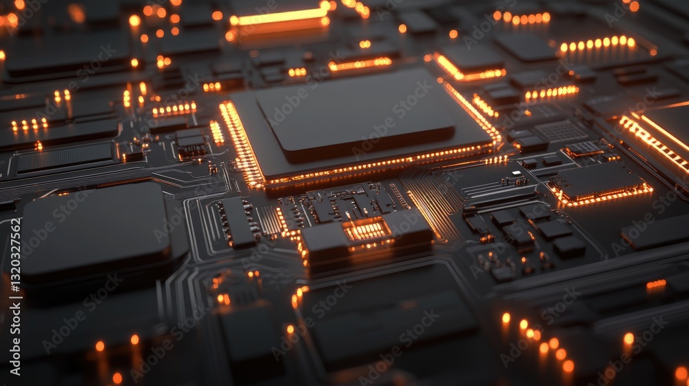 Poster glowing circuit board pattern overlaying a laptop keyboard, symbolizing embedded software engineerin