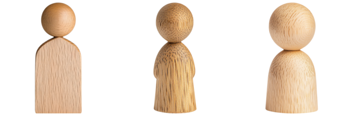 leadership community figure wooden concept. Wooden figures in various shapes on a black background.