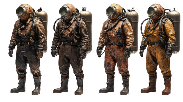 vintage diving suit set on white background