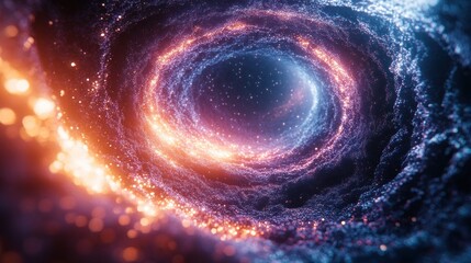 Obraz premium Futuristic Cyber Tunnel of Glowing Points in Deep Blue and Violet Fractal Art