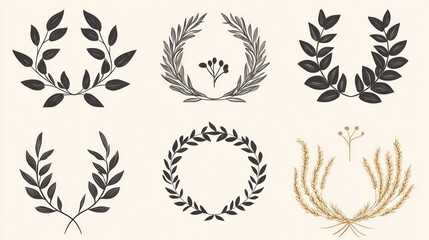 Elegant floral wreaths and wheat design elements for invitations