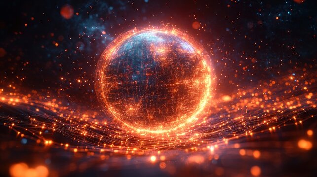 Futuristic Digital Globe Global Network Connection in Outer Space