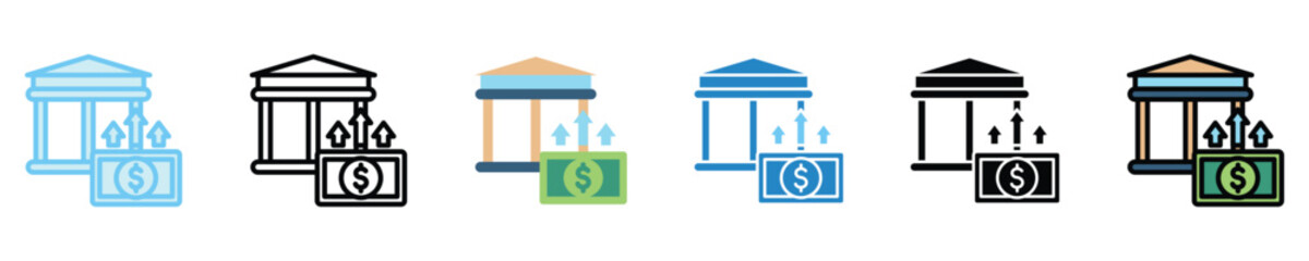Bank Deposit multi style icon set, mini illustration. use for modern concept, print, UI, UX kit, web and app development. Vector EPS 10, related to money investment, finance, economy, business.