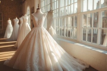 Elegant Bridal Gowns in Romantic Shop Display