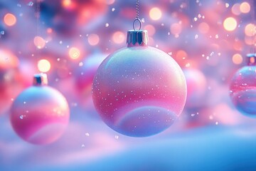 Obraz premium Surreal Christmas Ornament Scene in Pastel Colors with Futuristic Glass Textures