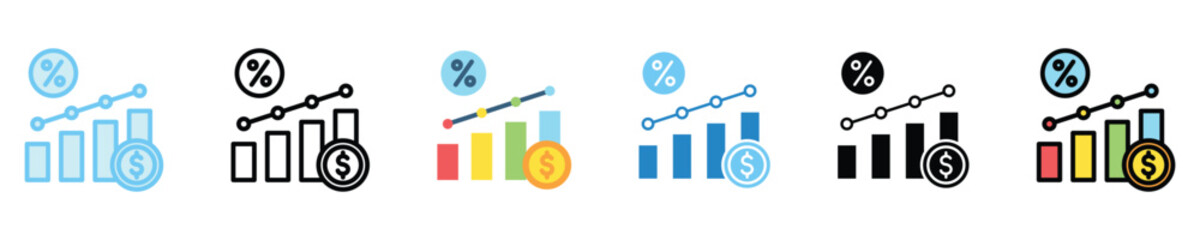 Compound Interest multi style icon set, mini illustration. use for modern concept, print, UI, UX kit, web and app development. Vector EPS 10, related to money investment, finance, economy, business.