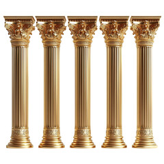 golden corinthian columns on white background