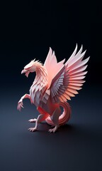 Obraz premium a paper sculpture of a pink mythical creature on one leg with wings outstretched.