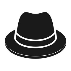 Black hat illustration, classic vintage style fedora accessory, black and white, felt material, isolated on white background, elegant fashion for men