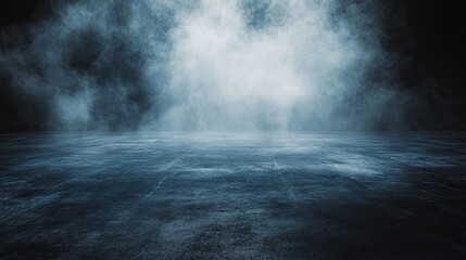 Dark wet concrete floor with dense fog, creating an intense, high-contrast look