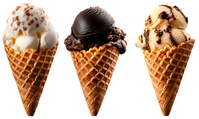 High-Definition Ice Cream Cones Trio - PNG