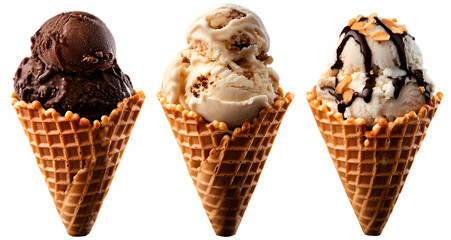 High-Definition Ice Cream Cones Trio - PNG