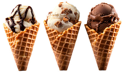 High-Definition Ice Cream Cones Trio - PNG