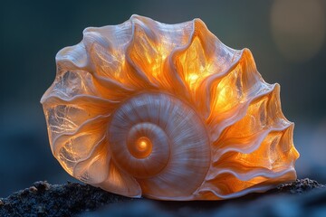 Obraz premium Nautilus Shell Golden Spiral Structure Inner Float Chambers Macro Photography Nature Beauty