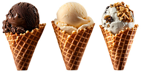 High-Definition Ice Cream Cones Trio - PNG