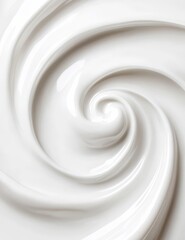 Swirl of milk or cream in the middle on white background with space for text.