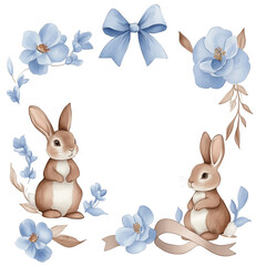 Cute Bunny Floral Wreath watercolour illustration